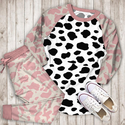 Black And White Cow Pajama Set |Sleepwear Pjs Sets | Raglan Shirt Pants Set