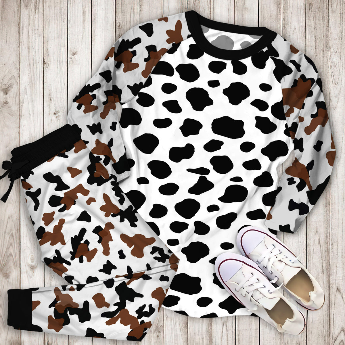 Black And White Cow Pajama Set |Sleepwear Pjs Sets | Raglan Shirt Pants Set