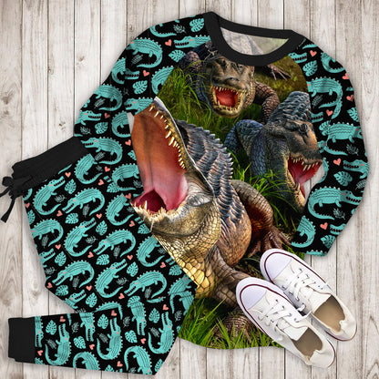 Crocodile Pajama Set |Sleepwear Pjs Sets | Raglan Shirt Pants Set