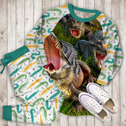 Crocodile Pajama Set |Sleepwear Pjs Sets | Raglan Shirt Pants Set