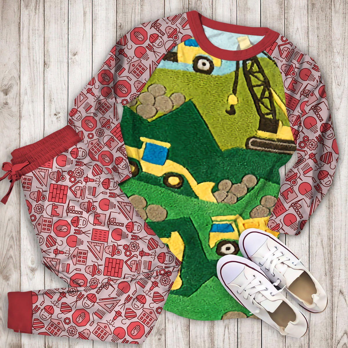 Construction Site Pajama Set |Sleepwear Pjs Sets | Raglan Shirt Pants Set