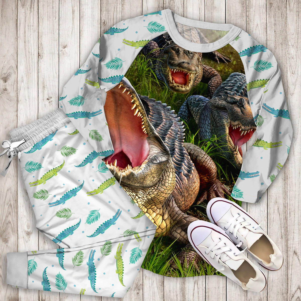 Crocodile Pajama Set |Sleepwear Pjs Sets | Raglan Shirt Pants Set