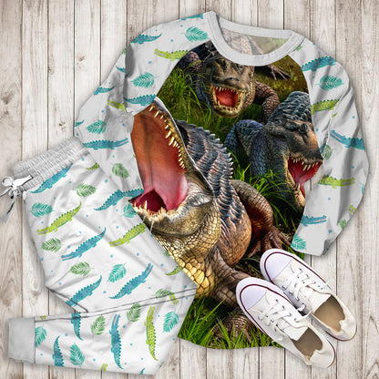 Crocodile Pajama Set |Sleepwear Pjs Sets | Raglan Shirt Pants Set
