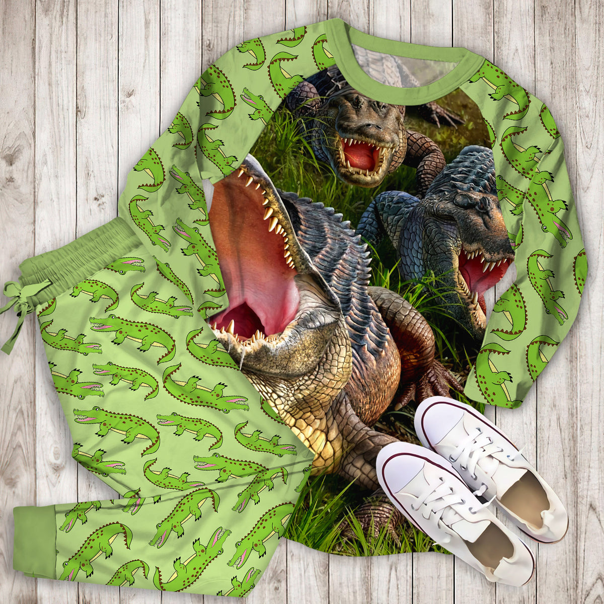 Crocodile Pajama Set |Sleepwear Pjs Sets | Raglan Shirt Pants Set