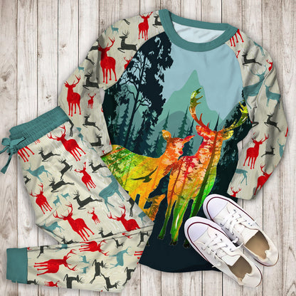 Deer Pajama Set | Pajamas | Cotton Sleepwear Sets | Soft Long Sleeve Pjs | Raglan Shirt and Pants Set