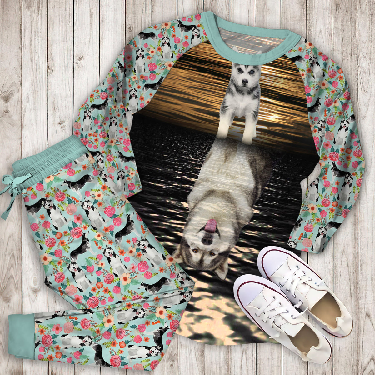Husky Baby And Adult Pajama Set |Sleepwear Pjs Sets | Raglan Shirt Pants Set