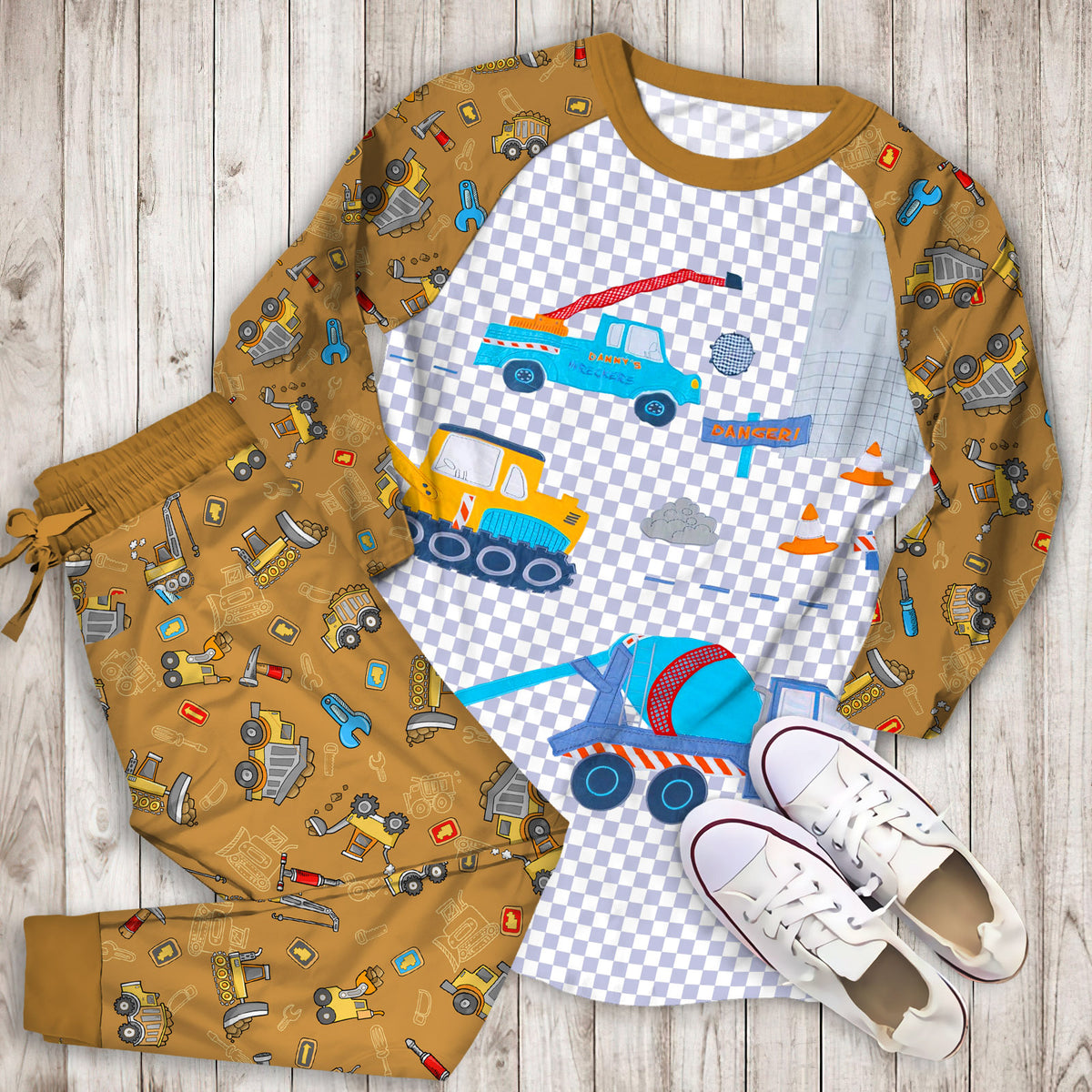Under Construction Pajama Set | Pajamas | Cotton Sleepwear Sets | Soft Long Sleeve Pjs | Raglan Shirt and Pants Set