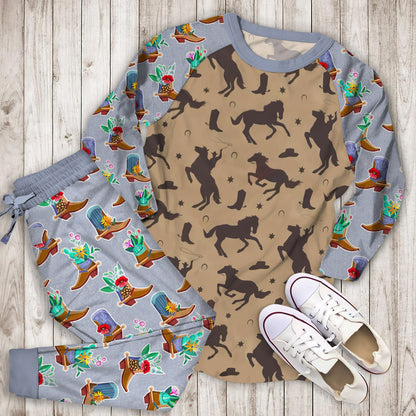 Western Cowboy Pajama Set |Sleepwear Pjs Sets | Raglan Shirt Pants Set