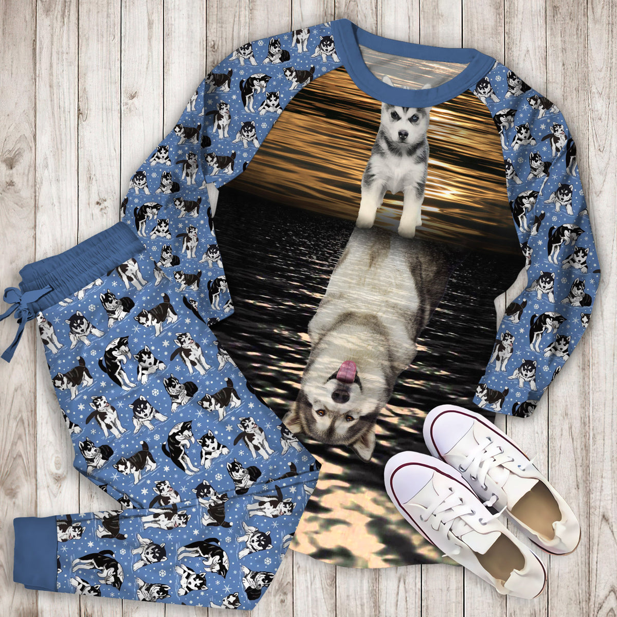 Husky Baby And Adult Pajama Set |Sleepwear Pjs Sets | Raglan Shirt Pants Set