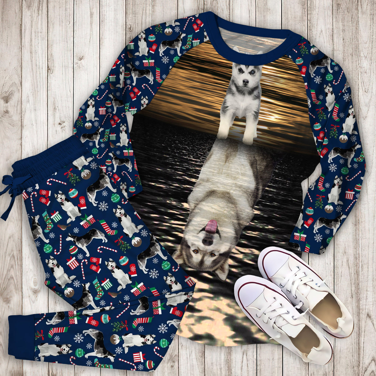 Husky Baby And Adult Pajama Set |Sleepwear Pjs Sets | Raglan Shirt Pants Set