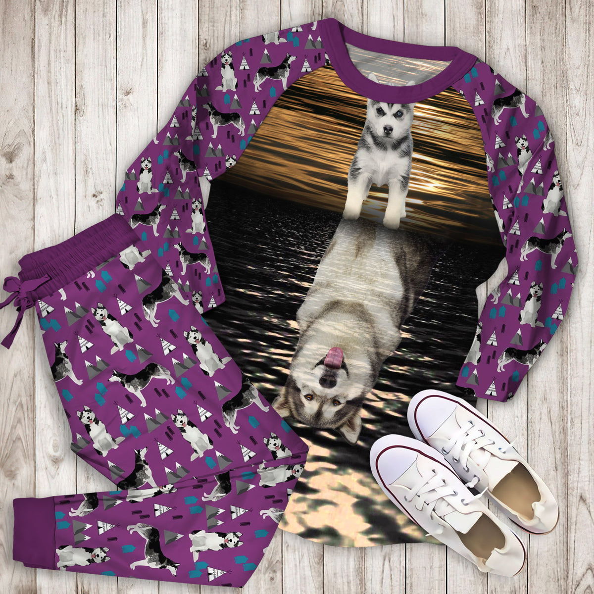 Husky Baby And Adult Pajama Set |Sleepwear Pjs Sets | Raglan Shirt Pants Set