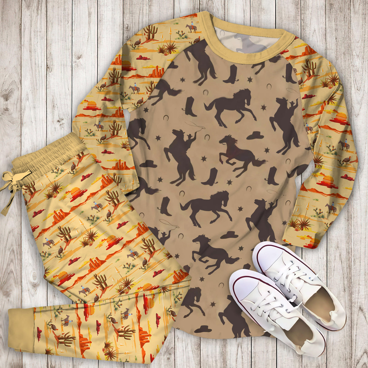 Western Cowboy Pajama Set |Sleepwear Pjs Sets | Raglan Shirt Pants Set