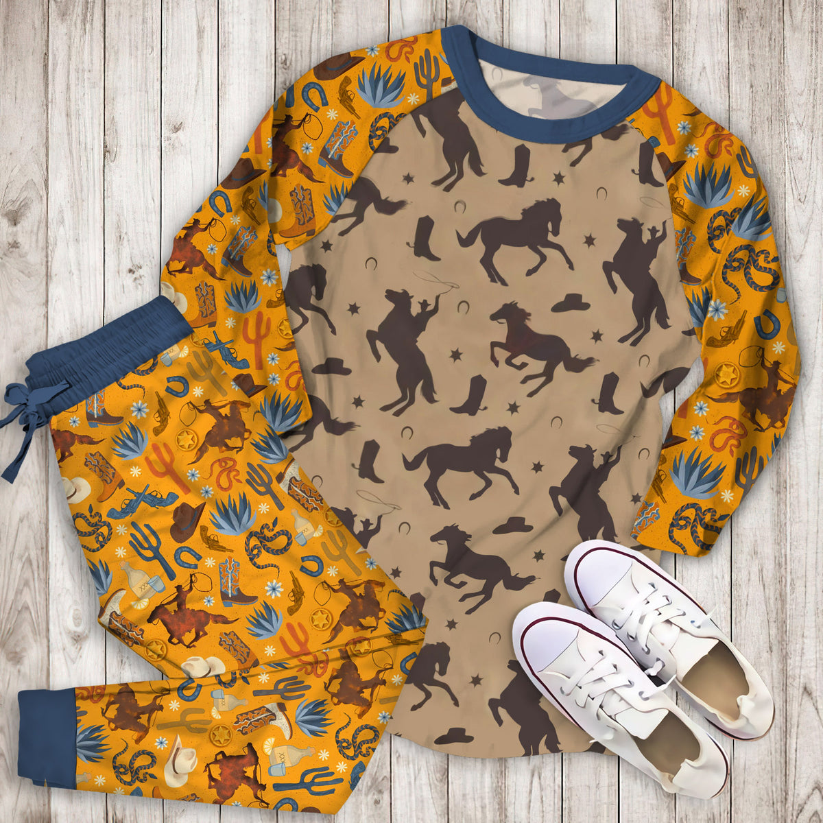 Western Cowboy Pajama Set |Sleepwear Pjs Sets | Raglan Shirt Pants Set