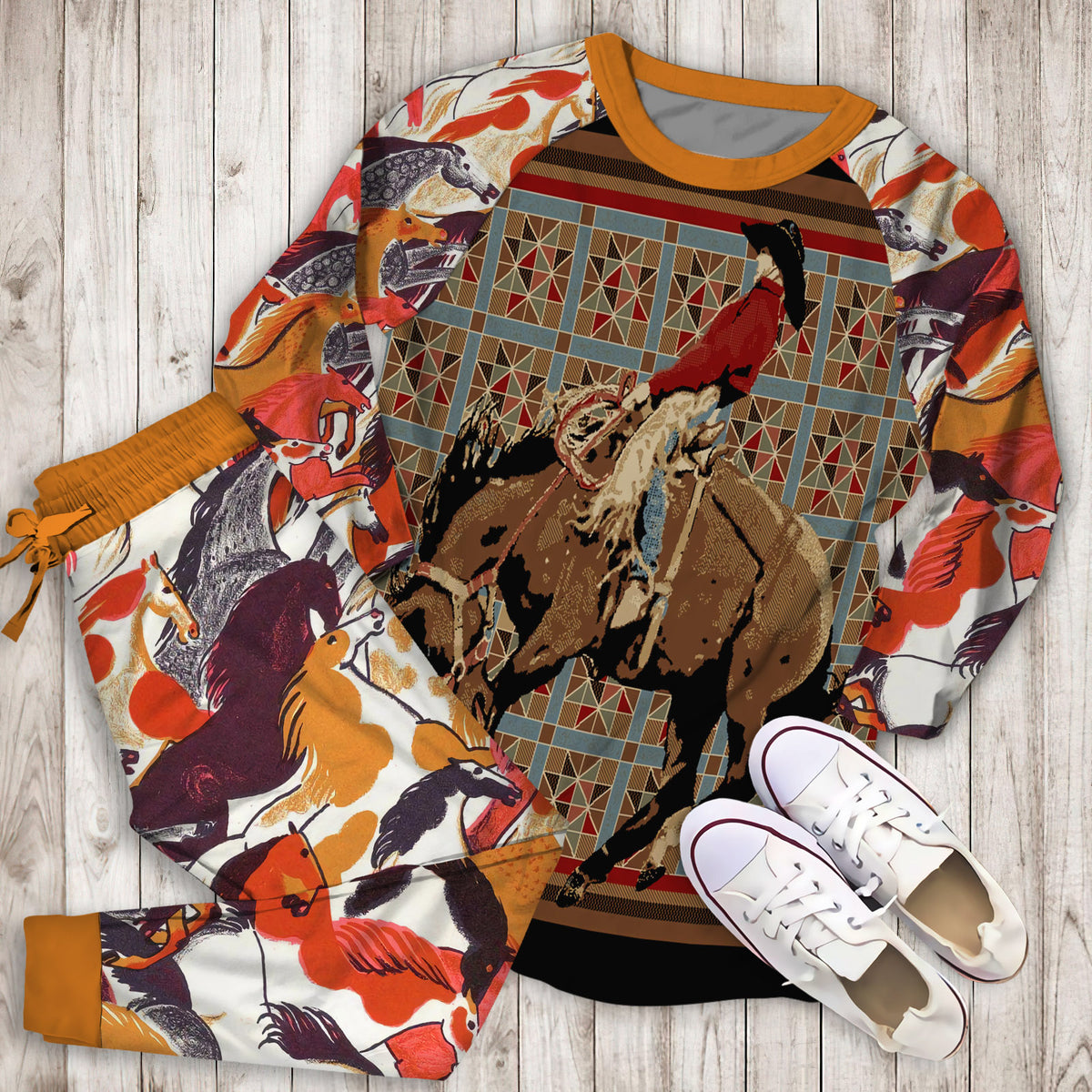 Bucking Horse Pajama Set |Sleepwear Pjs Sets | Raglan Shirt Pants Set
