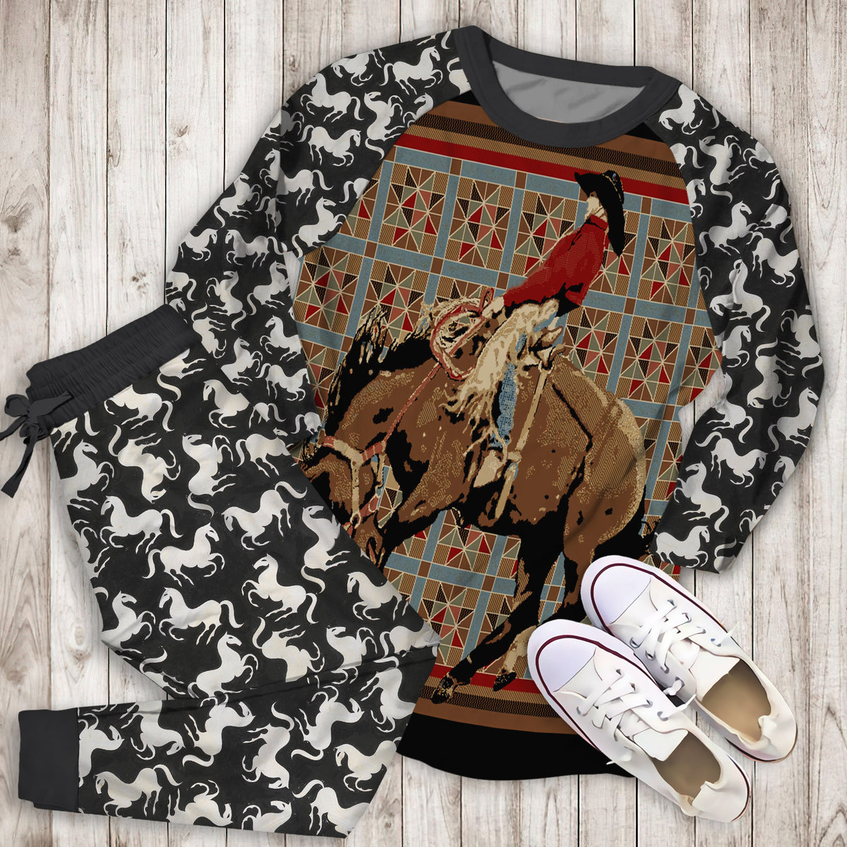 Bucking Horse Pajama Set |Sleepwear Pjs Sets | Raglan Shirt Pants Set