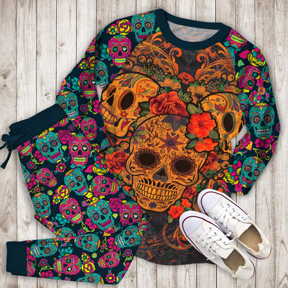 Muertos Day Of The Dead Skulls Pajama Set |Sleepwear Pjs Sets | Raglan Shirt Pants Set