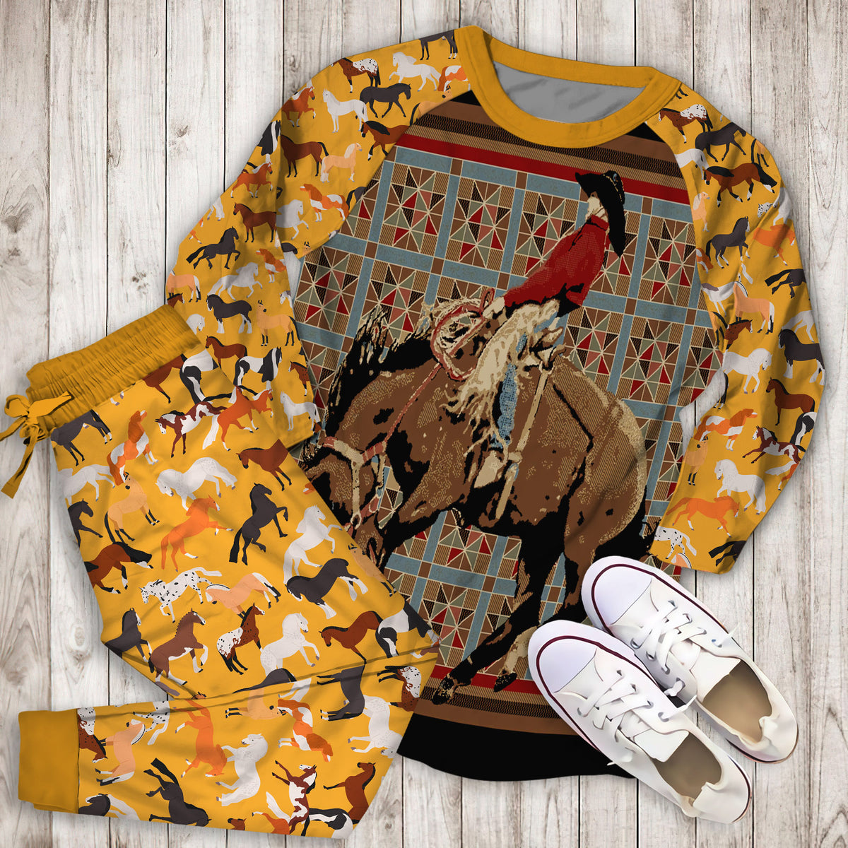 Bucking Horse Pajama Set |Sleepwear Pjs Sets | Raglan Shirt Pants Set
