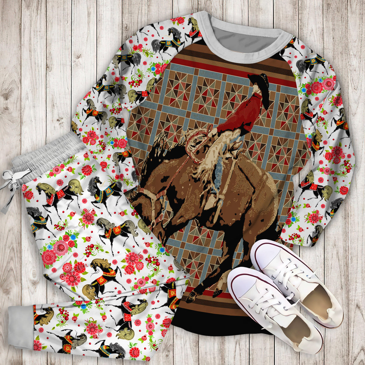 Bucking Horse Pajama Set |Sleepwear Pjs Sets | Raglan Shirt Pants Set