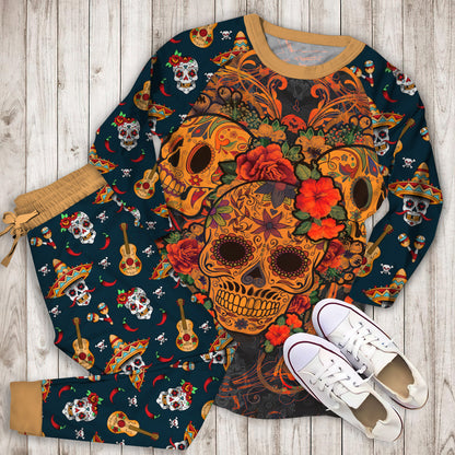 Muertos Day Of The Dead Skulls Pajama Set |Sleepwear Pjs Sets | Raglan Shirt Pants Set