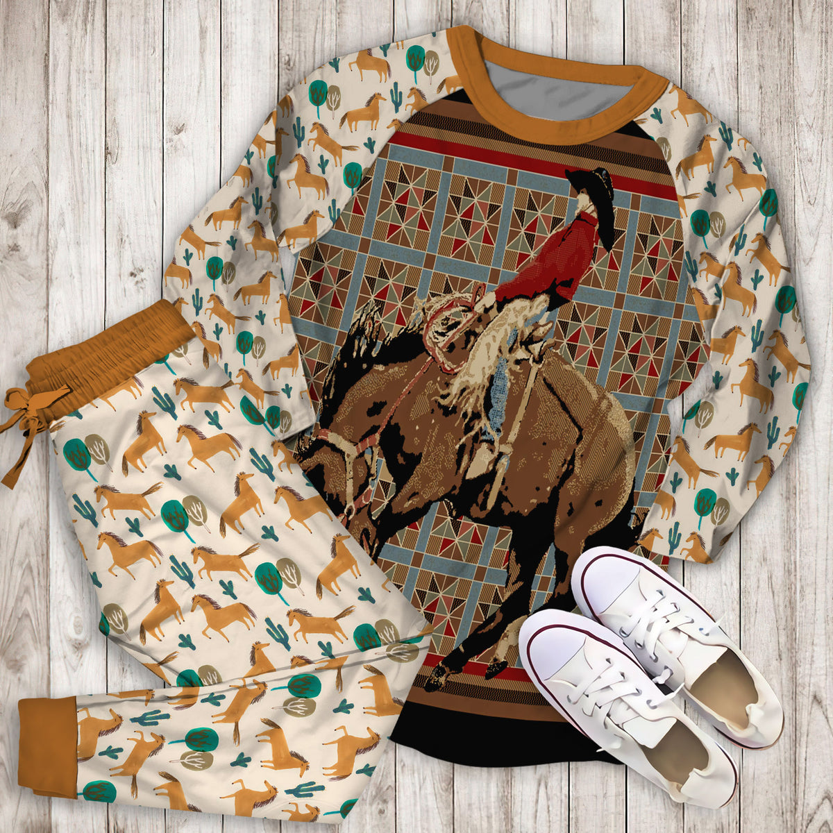 Bucking Horse Pajama Set |Sleepwear Pjs Sets | Raglan Shirt Pants Set