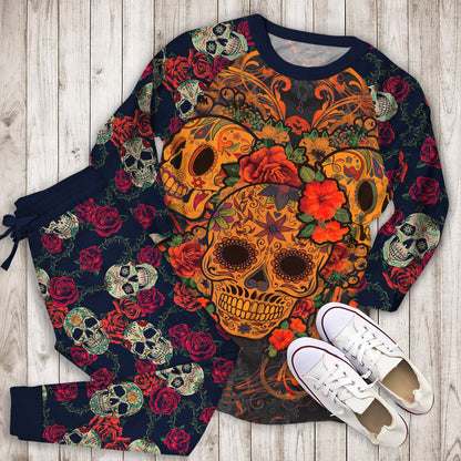 Muertos Day Of The Dead Skulls Pajama Set |Sleepwear Pjs Sets | Raglan Shirt Pants Set