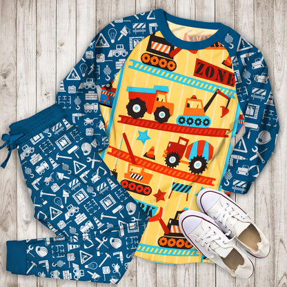 Construction Truck Pajama Set |Sleepwear Pjs Sets | Raglan Shirt Pants Set