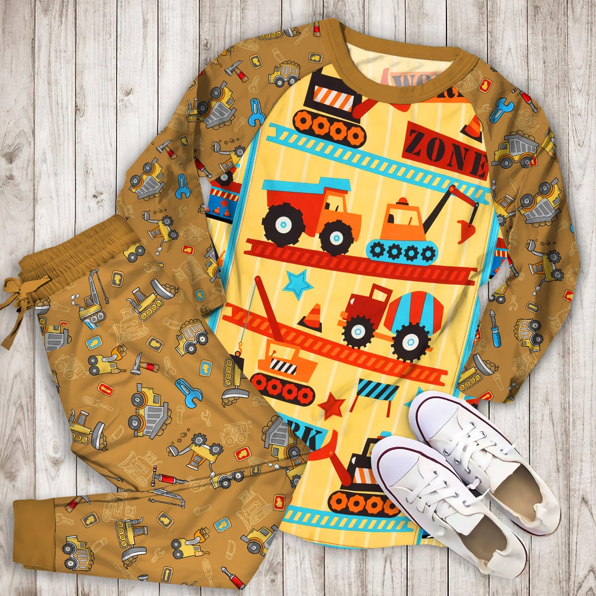 Construction Truck Pajama Set |Sleepwear Pjs Sets | Raglan Shirt Pants Set