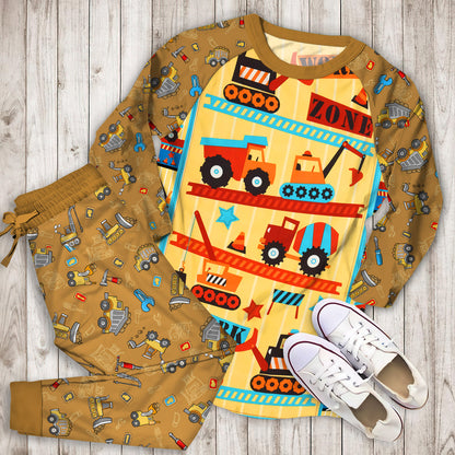 Construction Truck Pajama Set |Sleepwear Pjs Sets | Raglan Shirt Pants Set