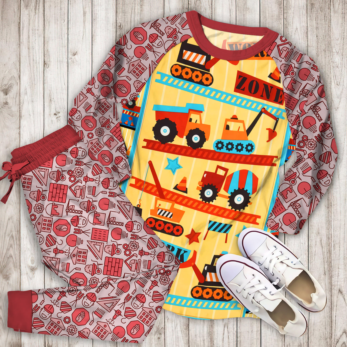 Construction Truck Pajama Set |Sleepwear Pjs Sets | Raglan Shirt Pants Set