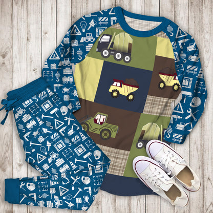 Construction Zone Pajama Set | Pajamas | Cotton Sleepwear Sets | Soft Long Sleeve Pjs | Raglan Shirt and Pants Set
