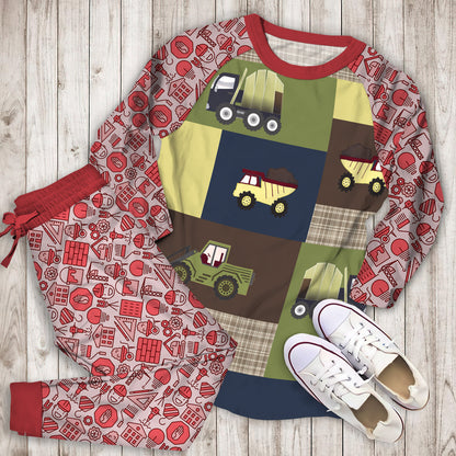 Construction Zone Pajama Set | Pajamas | Cotton Sleepwear Sets | Soft Long Sleeve Pjs | Raglan Shirt and Pants Set