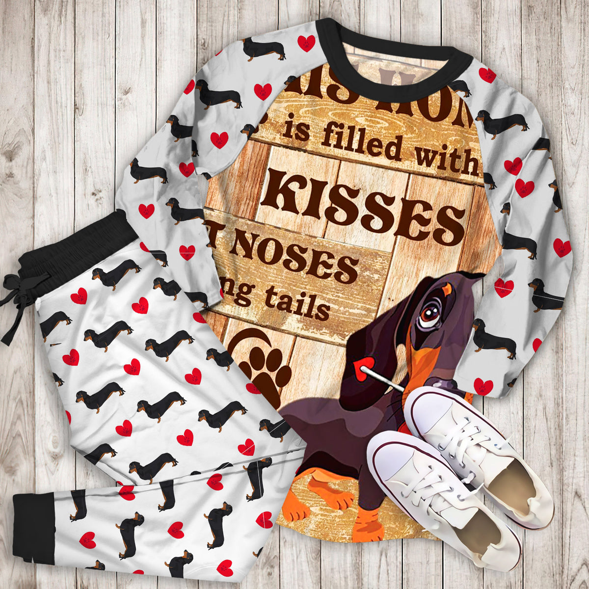 Dachshund Pajama Set |Sleepwear Pjs Sets | Raglan Shirt Pants Set