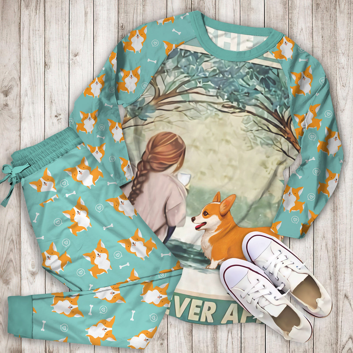 Corgi And She Lived Happily Ever After Pajama Set | Pajamas | Cotton Sleepwear Sets | Soft Long Sleeve Pjs | Raglan Shirt and Pants Set