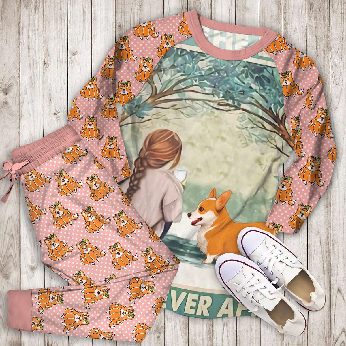 Corgi And She Lived Happily Ever After Pajama Set | Pajamas | Cotton Sleepwear Sets | Soft Long Sleeve Pjs | Raglan Shirt and Pants Set