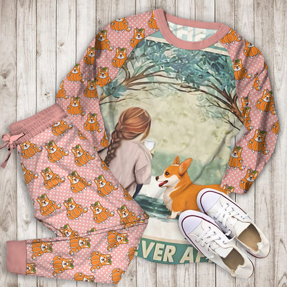 Corgi And She Lived Happily Ever After Pajama Set | Pajamas | Cotton Sleepwear Sets | Soft Long Sleeve Pjs | Raglan Shirt and Pants Set
