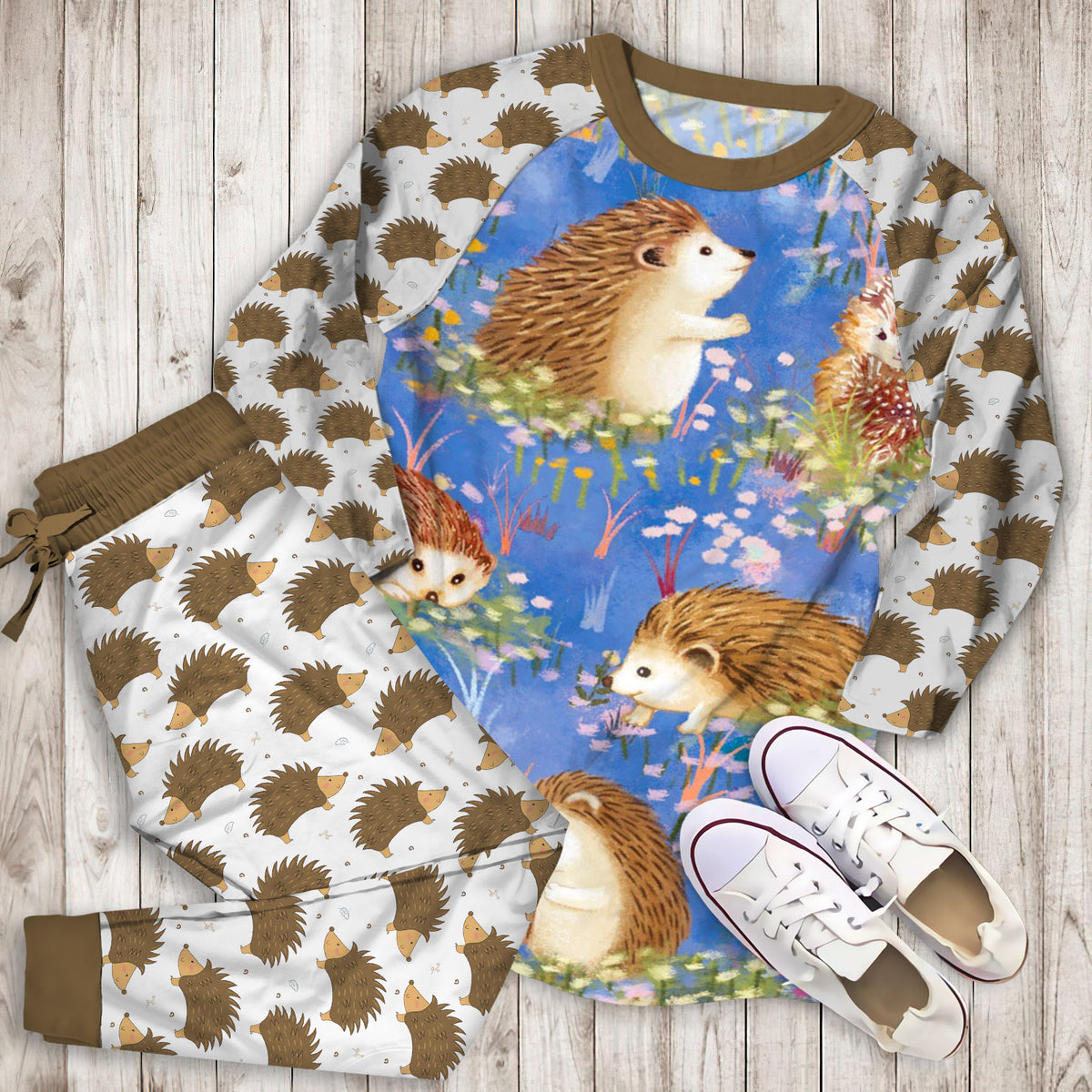 Hedgehog Pajama Set |Sleepwear Pjs Sets | Raglan Shirt Pants Set