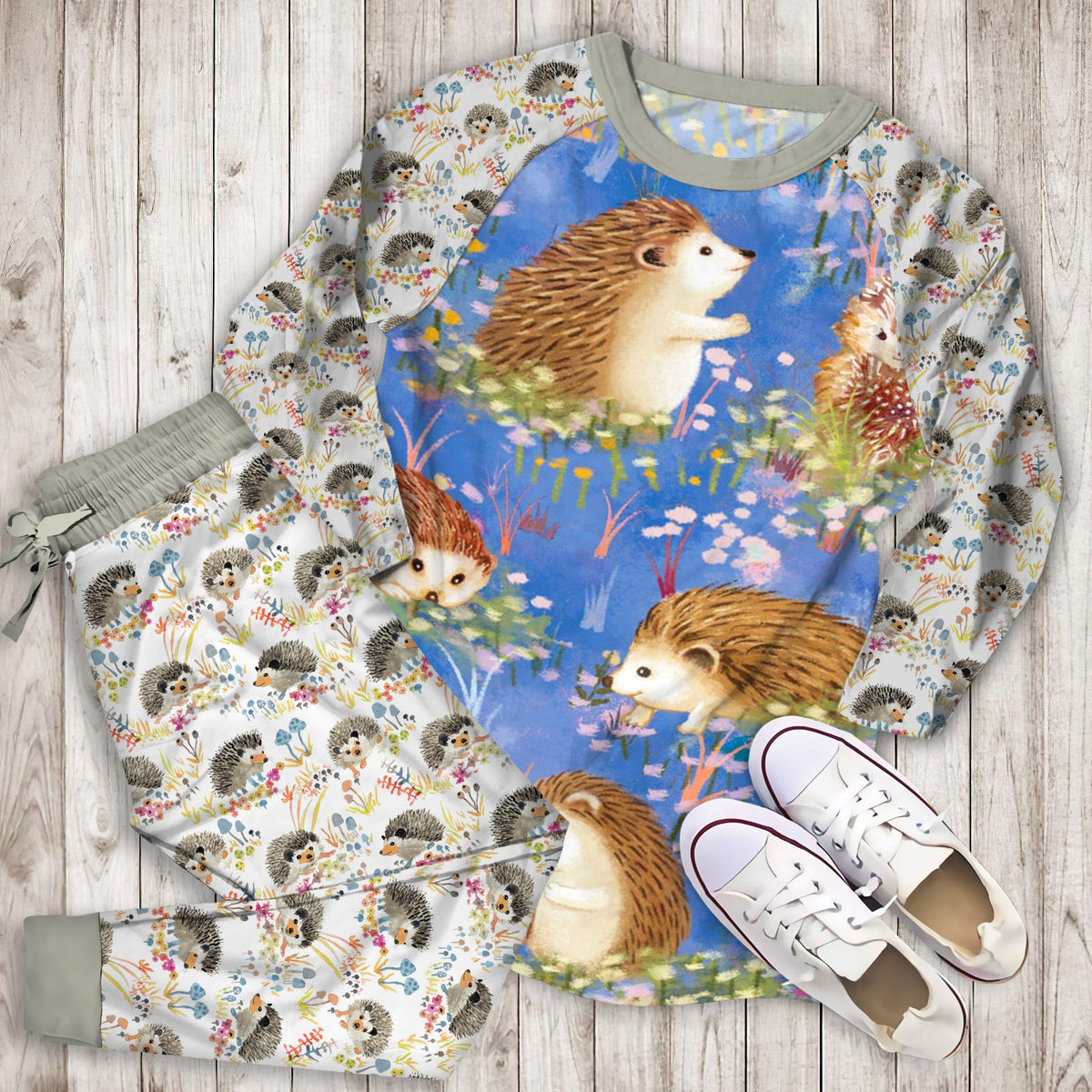 Hedgehog Pajama Set |Sleepwear Pjs Sets | Raglan Shirt Pants Set