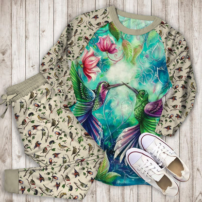 Hummingbirds Pajama Set | Pajamas | Cotton Sleepwear Sets | Soft Long Sleeve Pjs | Raglan Shirt and Pants Set