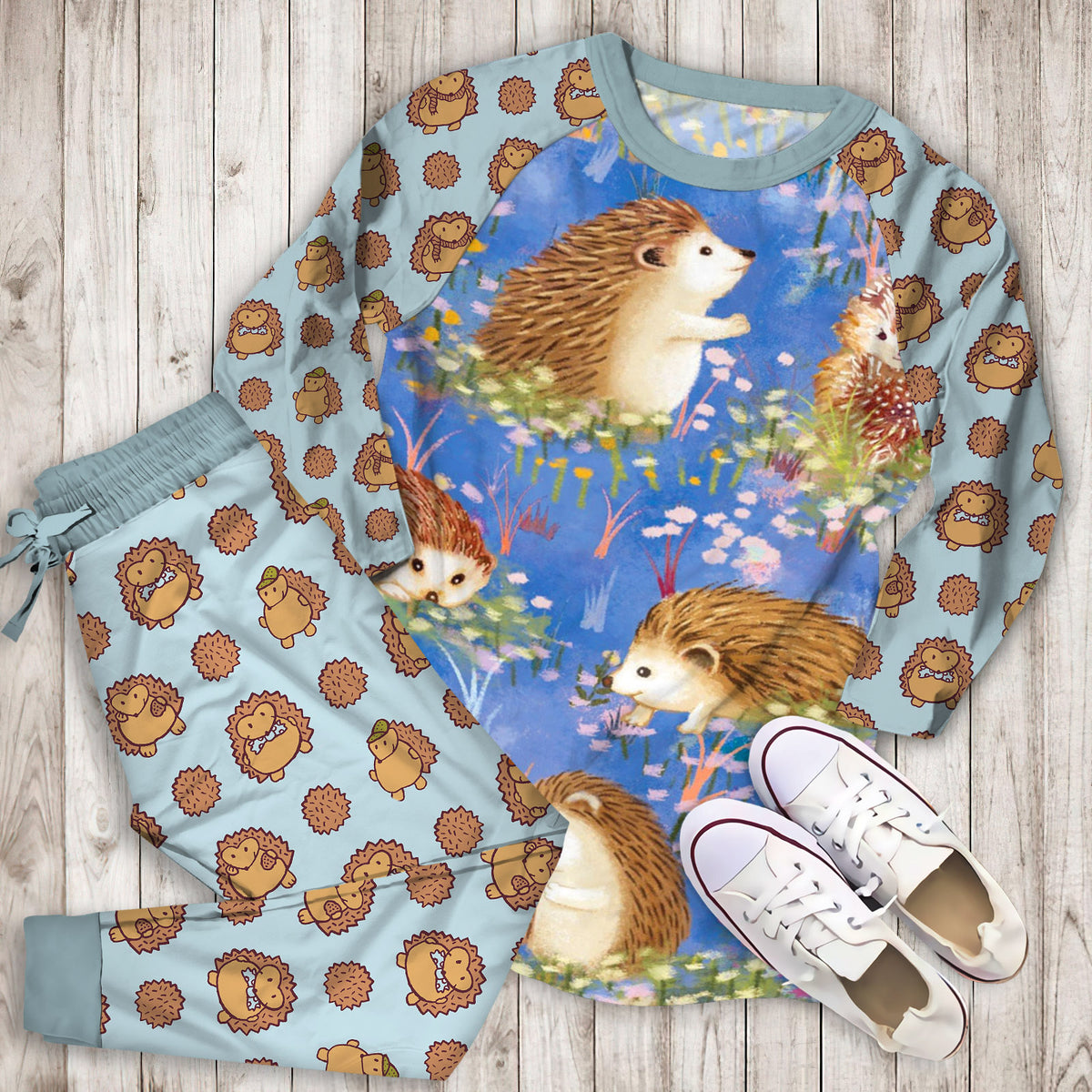 Hedgehog Pajama Set |Sleepwear Pjs Sets | Raglan Shirt Pants Set