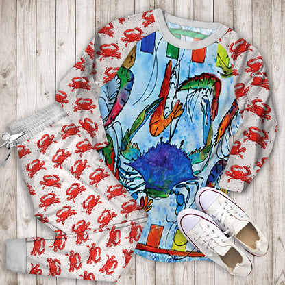 Crab Pajama Set | Pajamas | Cotton Sleepwear Sets | Soft Long Sleeve Pjs | Raglan Shirt and Pants Set