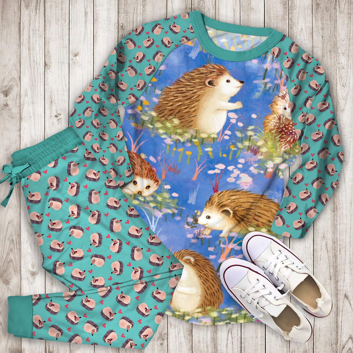 Hedgehog Pajama Set |Sleepwear Pjs Sets | Raglan Shirt Pants Set