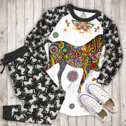 Pattern Horse Pajama Set | Pajamas | Cotton Sleepwear Sets | Soft Long Sleeve Pjs | Raglan Shirt and Pants Set