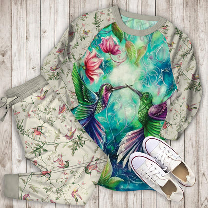 Hummingbirds Pajama Set | Pajamas | Cotton Sleepwear Sets | Soft Long Sleeve Pjs | Raglan Shirt and Pants Set