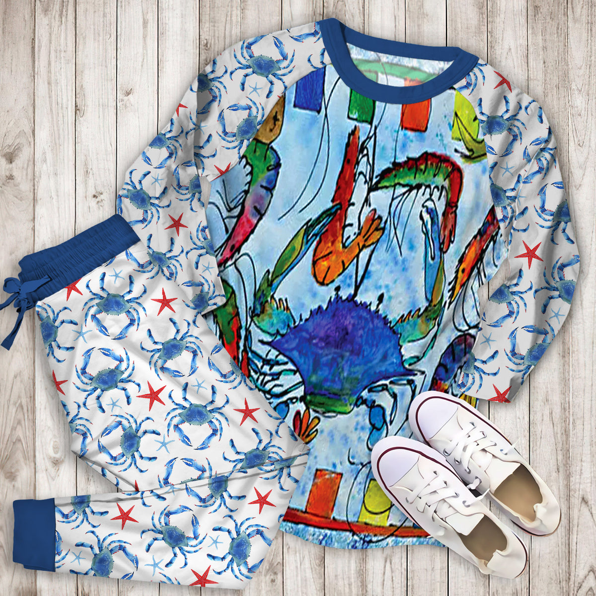 Crab Pajama Set | Pajamas | Cotton Sleepwear Sets | Soft Long Sleeve Pjs | Raglan Shirt and Pants Set