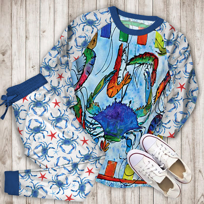 Crab Pajama Set | Pajamas | Cotton Sleepwear Sets | Soft Long Sleeve Pjs | Raglan Shirt and Pants Set