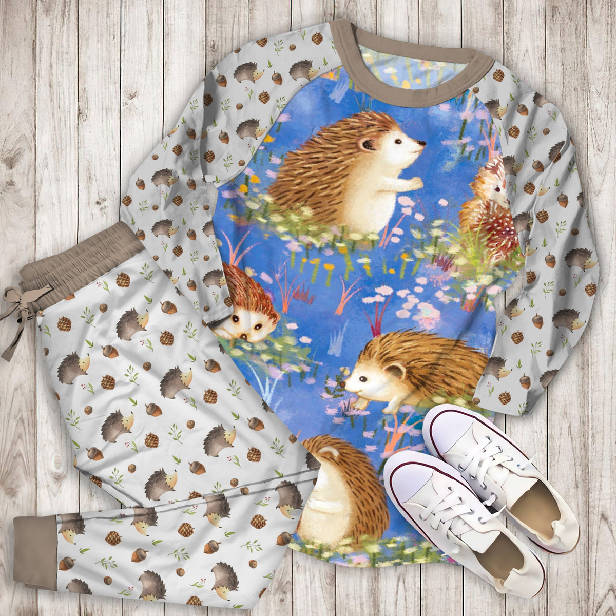 Hedgehog Pajama Set |Sleepwear Pjs Sets | Raglan Shirt Pants Set