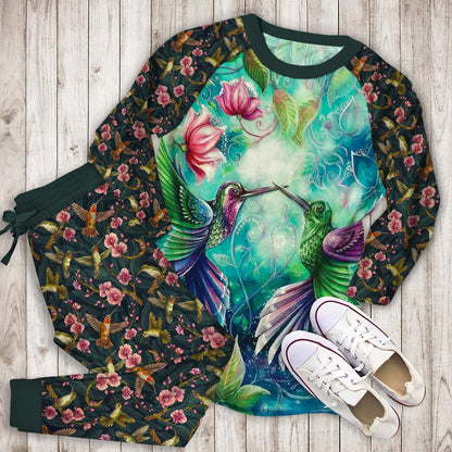 Hummingbirds Pajama Set | Pajamas | Cotton Sleepwear Sets | Soft Long Sleeve Pjs | Raglan Shirt and Pants Set
