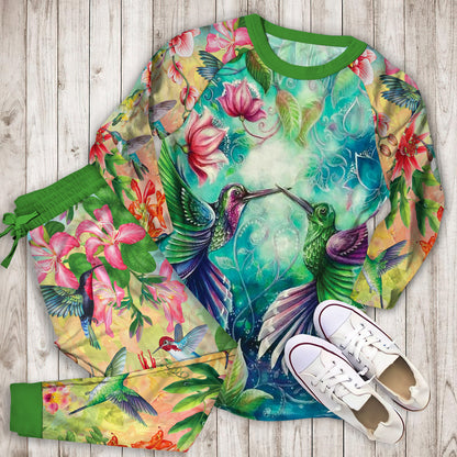 Hummingbirds Pajama Set | Pajamas | Cotton Sleepwear Sets | Soft Long Sleeve Pjs | Raglan Shirt and Pants Set
