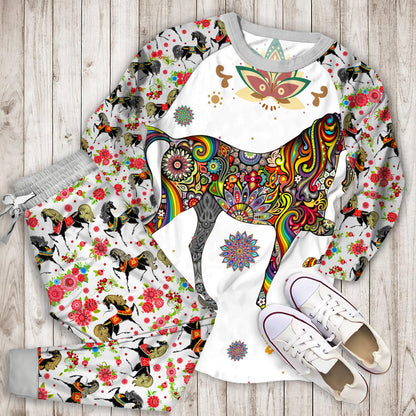 Pattern Horse Pajama Set | Pajamas | Cotton Sleepwear Sets | Soft Long Sleeve Pjs | Raglan Shirt and Pants Set