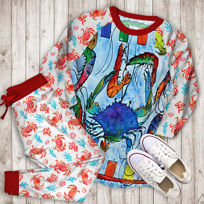 Crab Pajama Set | Pajamas | Cotton Sleepwear Sets | Soft Long Sleeve Pjs | Raglan Shirt and Pants Set